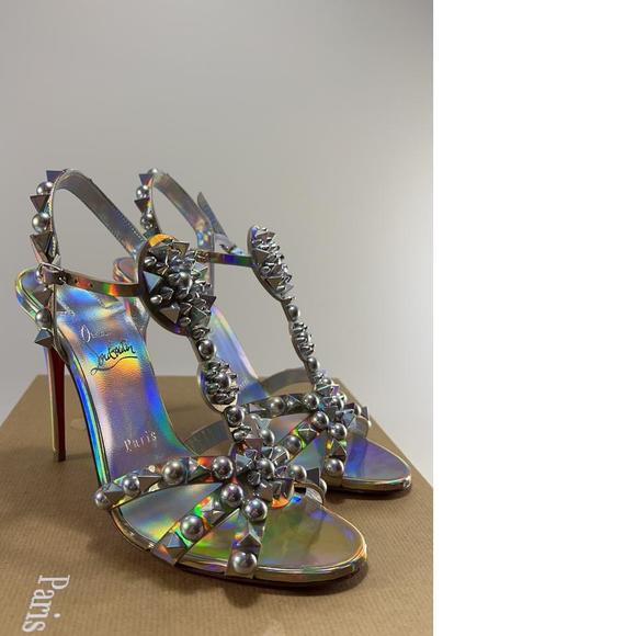 100mm Goldora Iridescent Spike Gold AB Psychic Studded Sandals E545